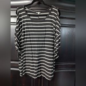 Cato Fashions Cold Shoulder Flutter Sleeve Top Blk & White Striped 18/20